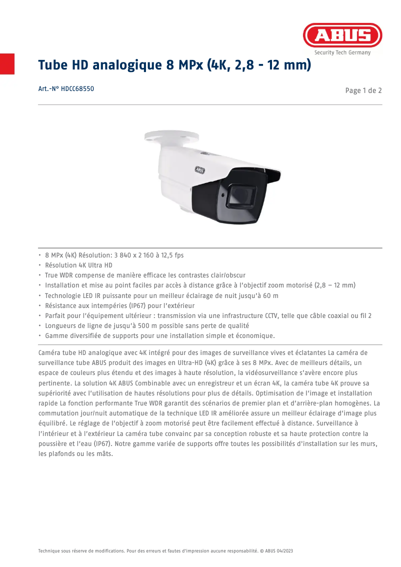Page n°1 - Fiche technique Abus HDCC68550