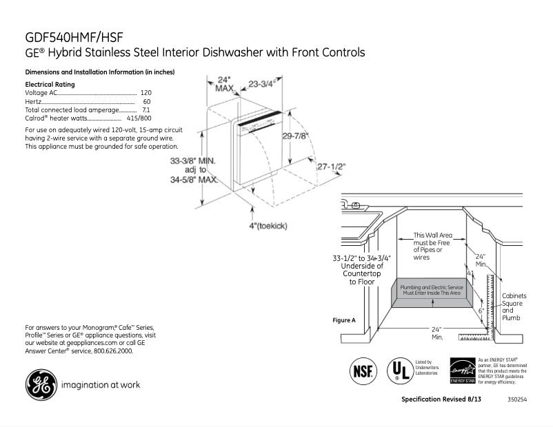 Page 1 de la notice Fiche technique GE GDF540HMFES