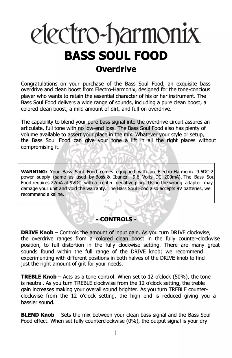 Image de la première page du manuel de l'appareil Bass Soul Food