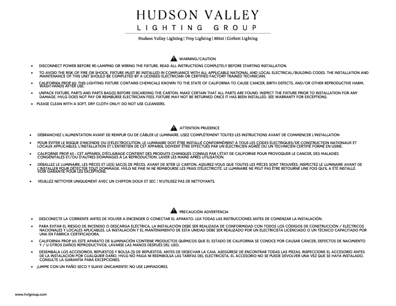 Page n°1 - Manuel utilisateur Hudson Valley Tring PI1894501-AGB