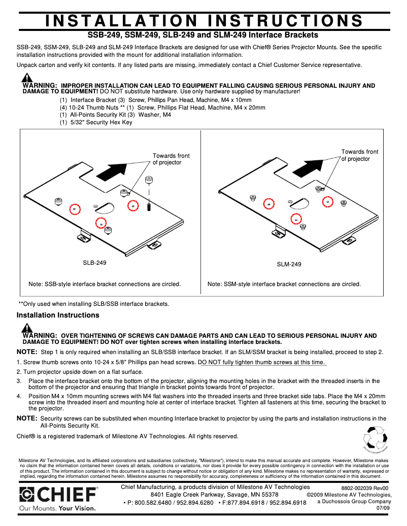 Page n°1 - Manuel utilisateur Chief SLM249