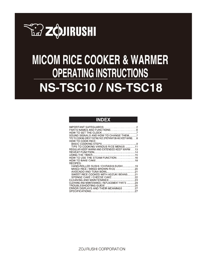 Page n°1 - Manuel utilisateur Zojirushi NS-TSC18