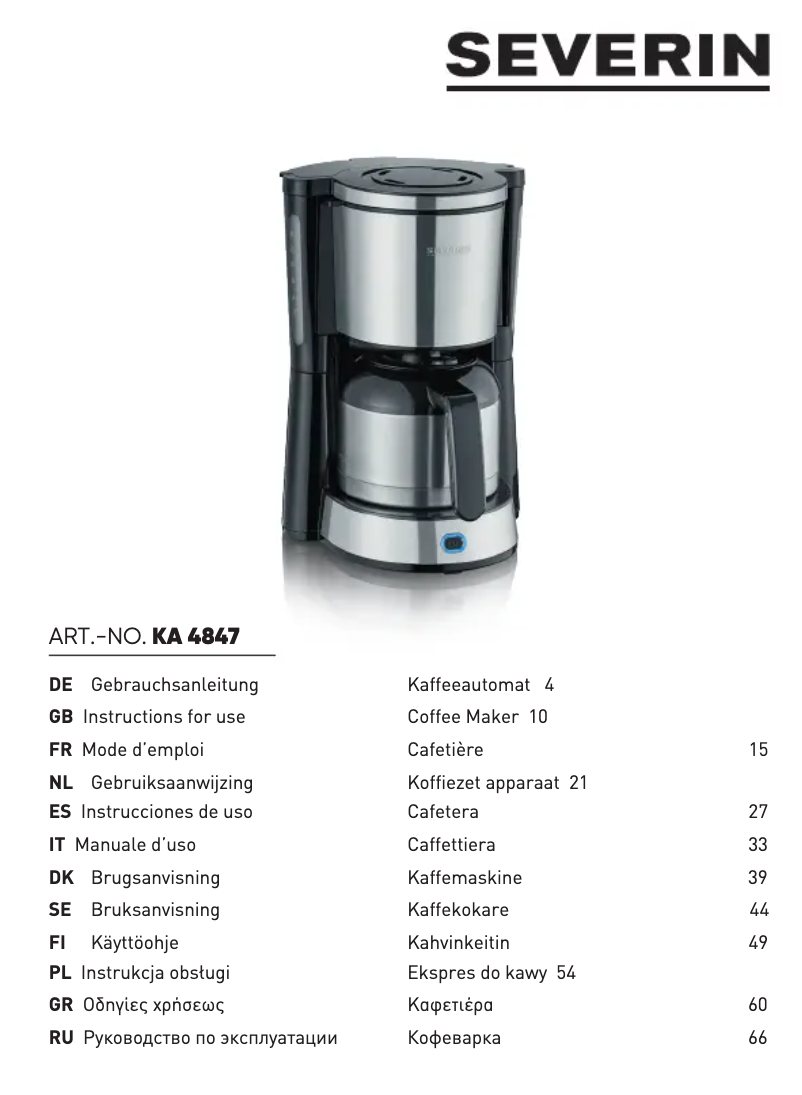 Page 1 de la notice Manuel utilisateur Severin KA 4847