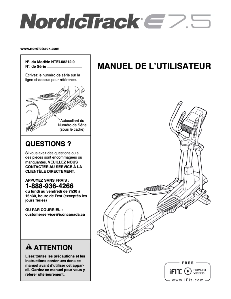 Page n°1 - Manuel utilisateur NordicTrack E7.5