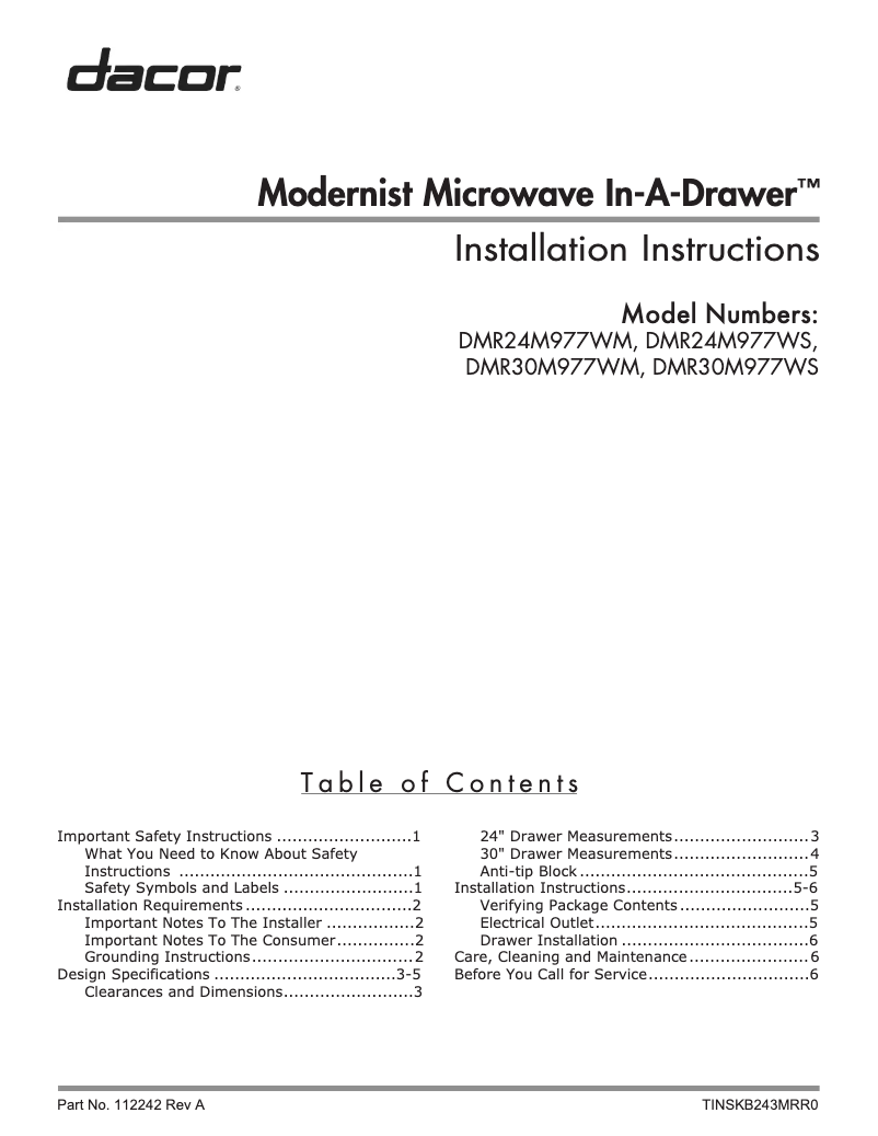 Image de la première page du manuel de l'appareil Modernist DMR24M977WS