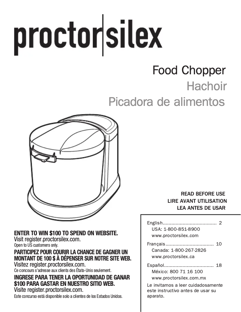 Page 1 de la notice Manuel utilisateur Proctor Silex 72507