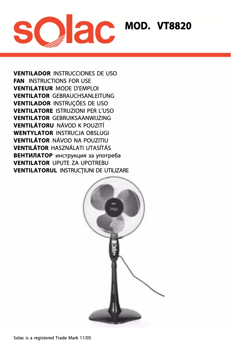 Page 1 de la notice Manuel utilisateur Solac VT8820