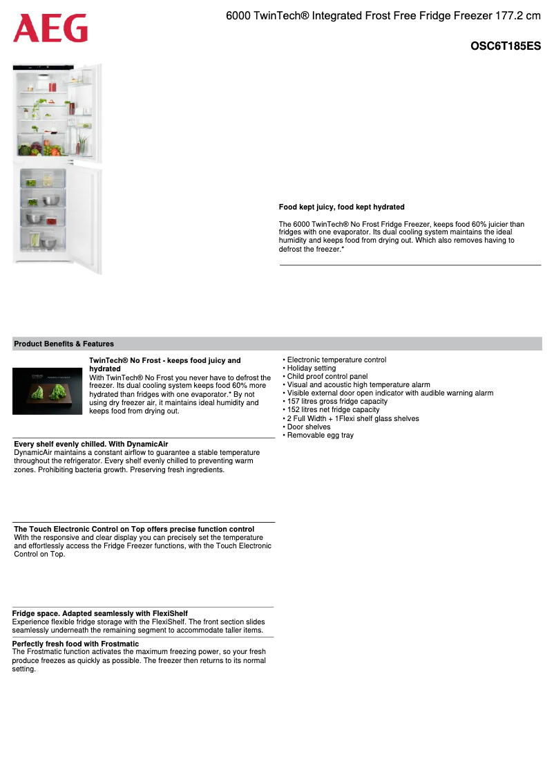 Page 1 de la notice Fiche technique AEG OSC6T185ES