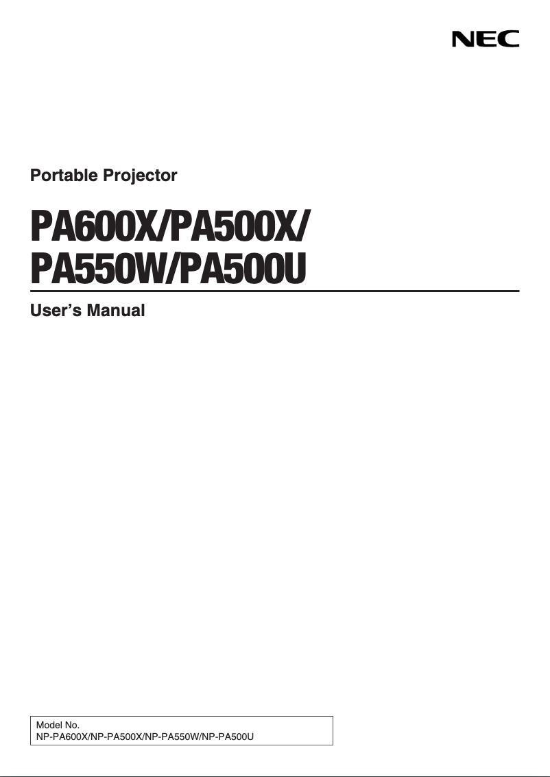 Page n°1 - Manuel utilisateur NEC NP-PA600X