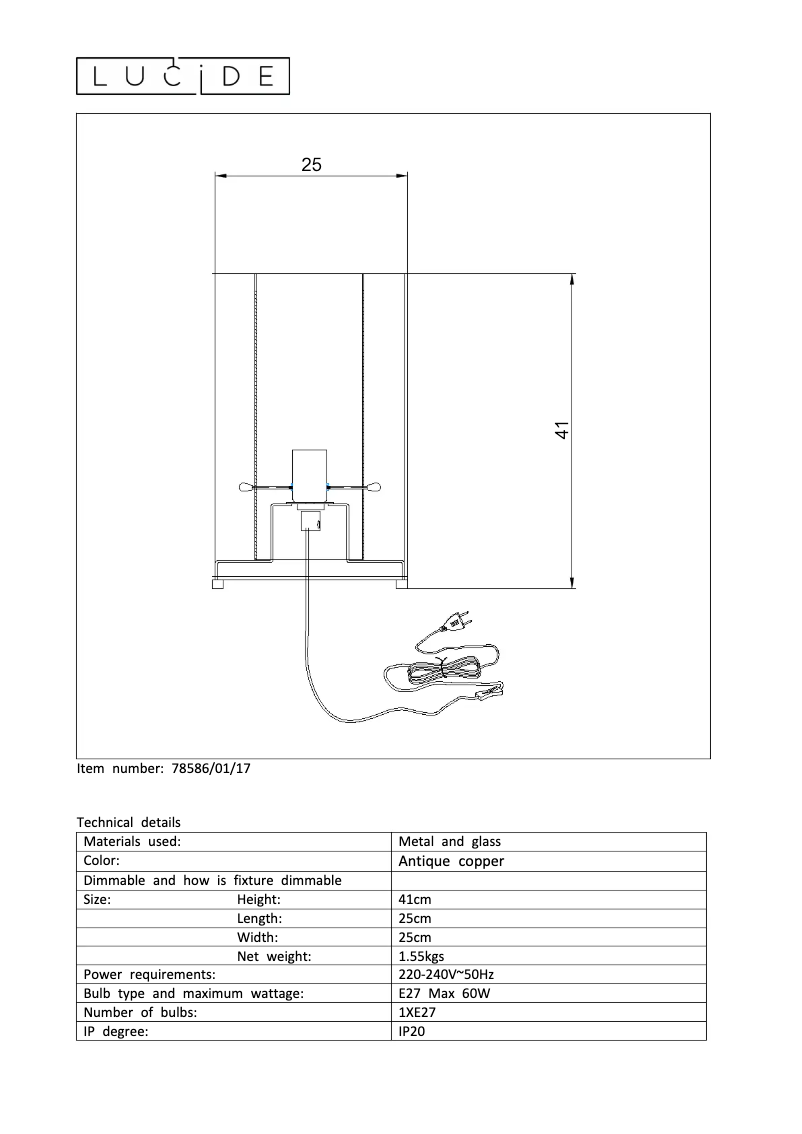 Page 1 de la notice Manuel utilisateur Lucide Julot 78586/01/17