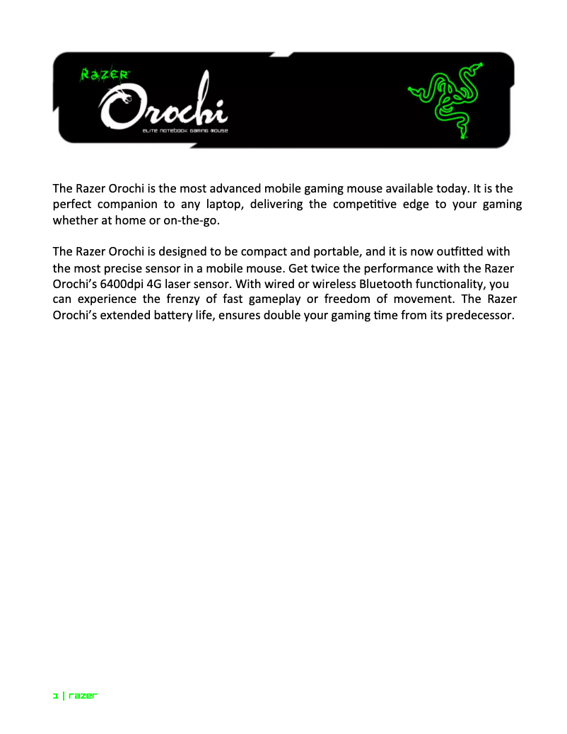 Page 1 de la notice Manuel utilisateur Razer Orochi