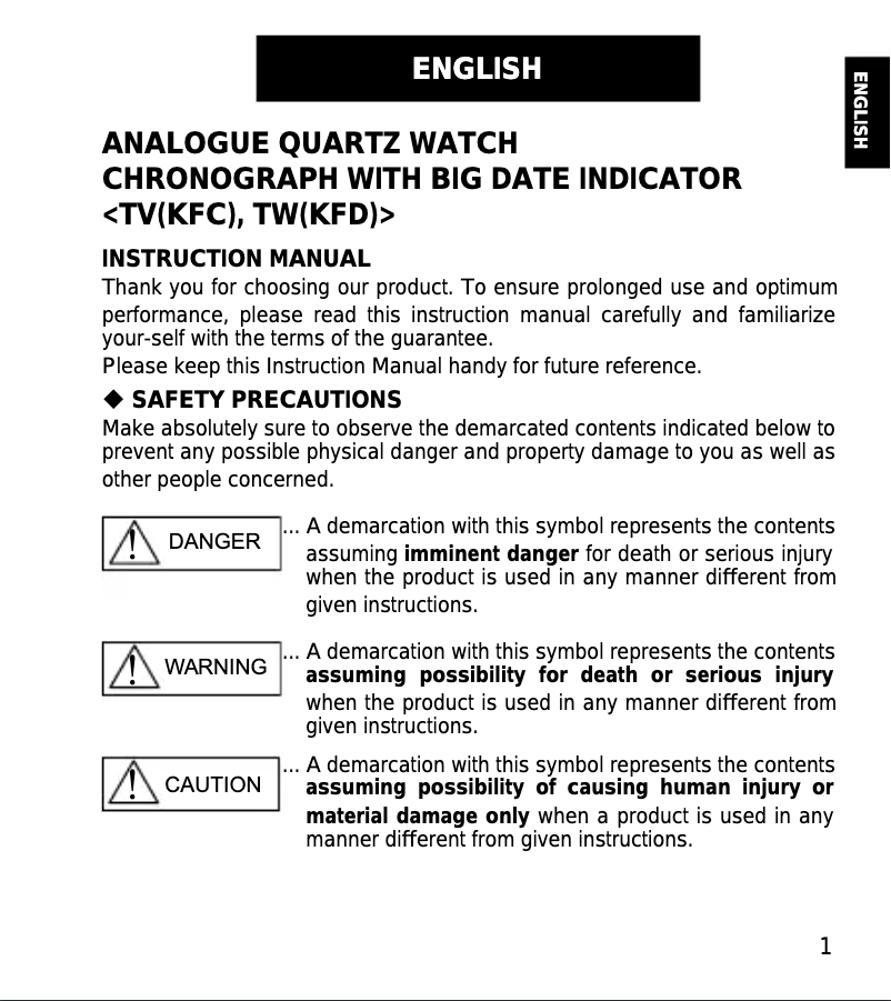 Page 1 de la notice Manuel utilisateur ORIENT Classic TV02003B