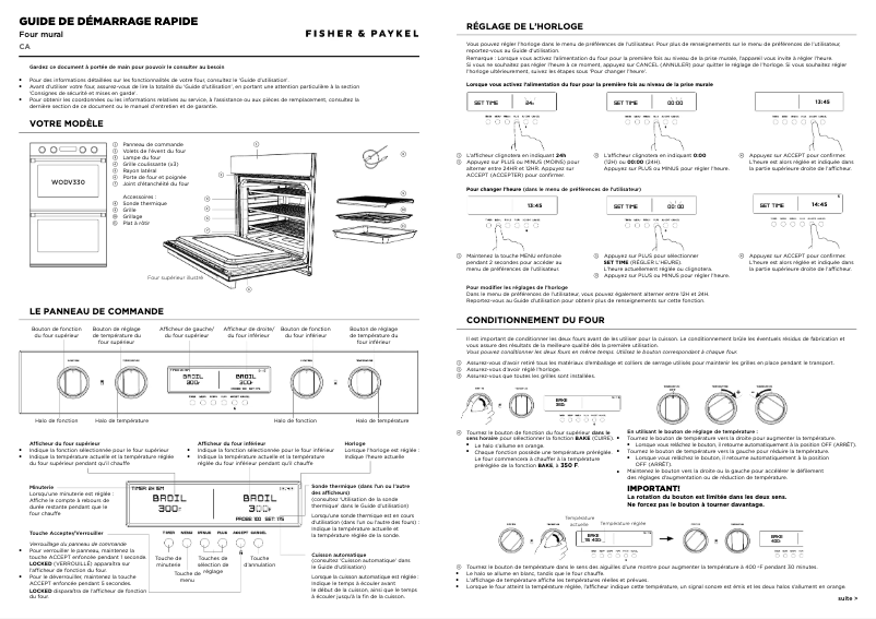 Page n°1 - Guide de démarrage rapide Fisher & Paykel WODV330