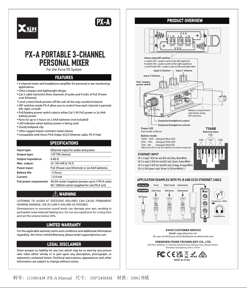 Page n°1 - Manuel utilisateur Xvive PX-A