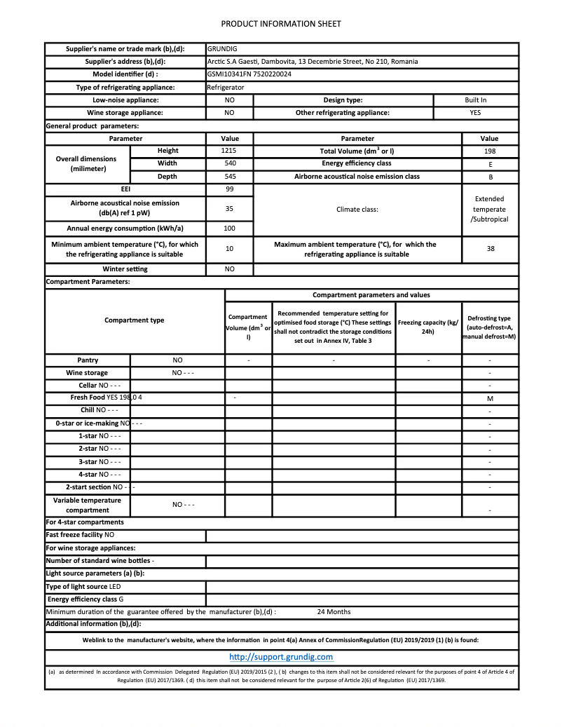 Page n°1 - Fiche technique Grundig GSMI10341FN