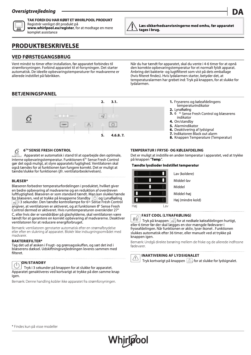 Page 1 de la notice Manuel utilisateur Whirlpool SP40 800 1
