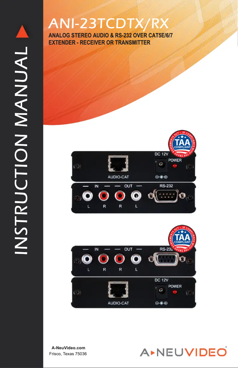 Page 1 de la notice Manuel utilisateur A-NeuVideo ANI-23TCDRX