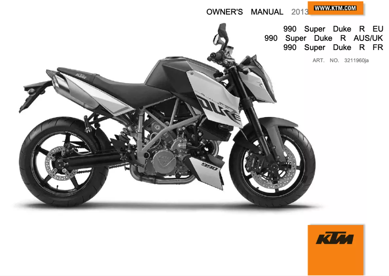 Page 1 de la notice Manuel utilisateur KTM 990 Super Duke R (2013)