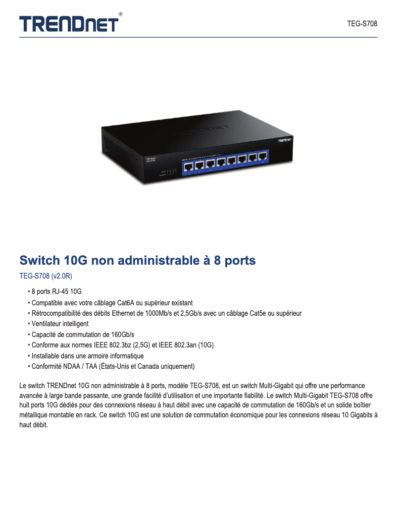 Page n°1 - Fiche technique TRENDnet TEG-S708