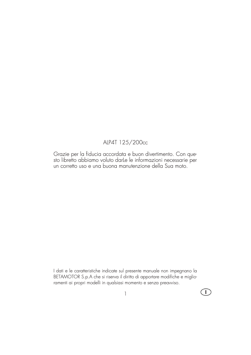 Page n°1 - Manuel utilisateur Beta ALP 200 (2006)