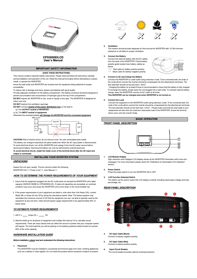 Page 1 de la notice Manuel utilisateur CyberPower CPS3000EILCD