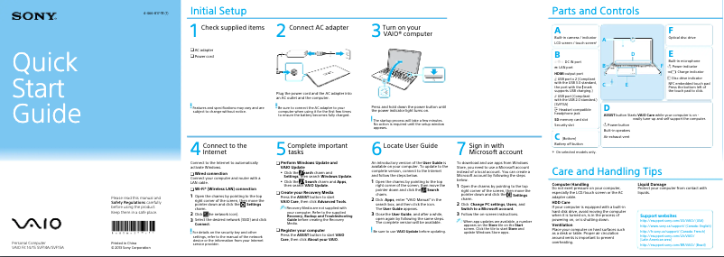 Page n°1 - Guide d'installation Sony Vaio Fit 14 SVF14A15CXB