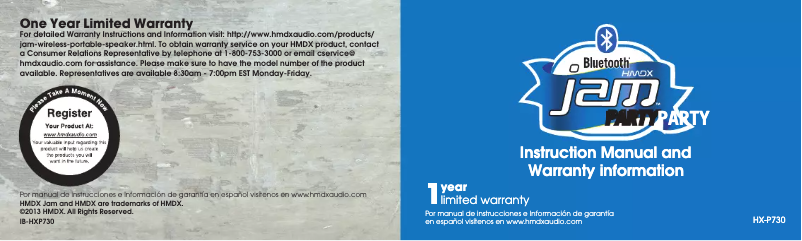 Page 1 de la notice Manuel utilisateur HMDX Jam Party HX-P730