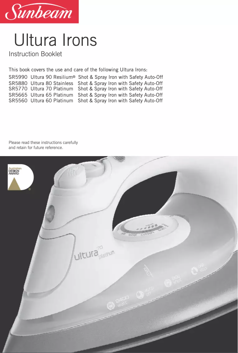 Page 1 de la notice Manuel utilisateur Sunbeam Ultura 65 Platinum SR5665