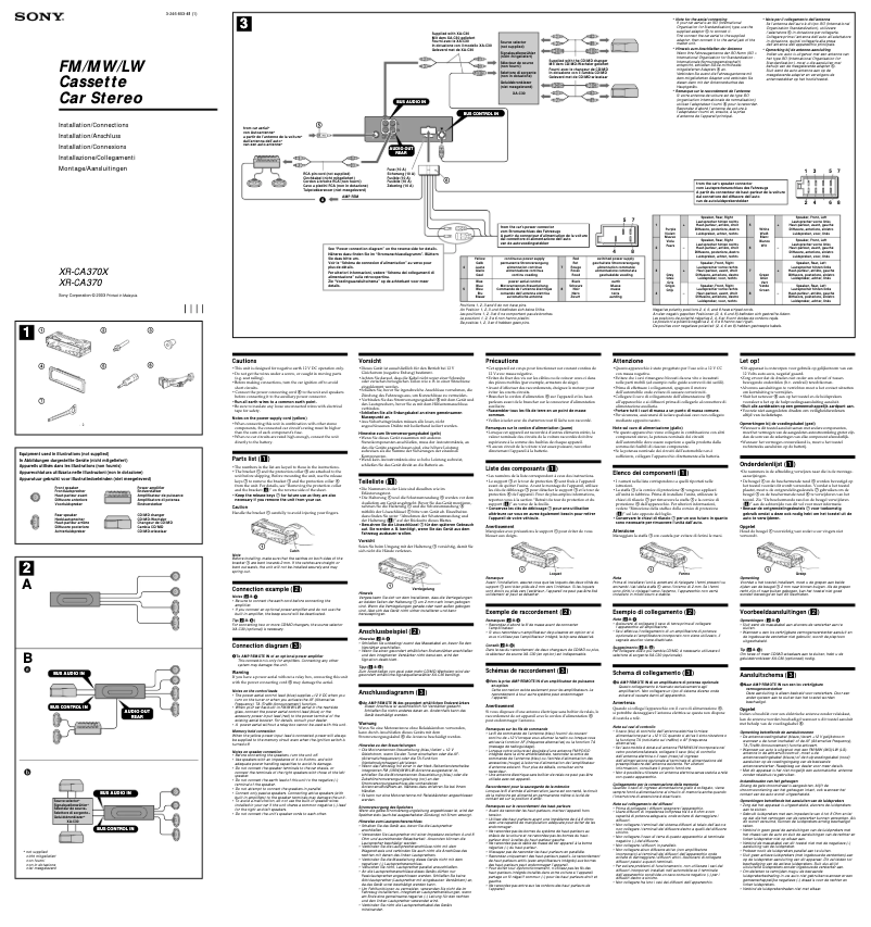Page 1 de la notice Guide d'installation Sony XR-CA370X