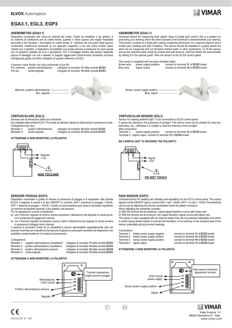 Page 1 de la notice Manuel utilisateur Vimar ELVOX EGP3