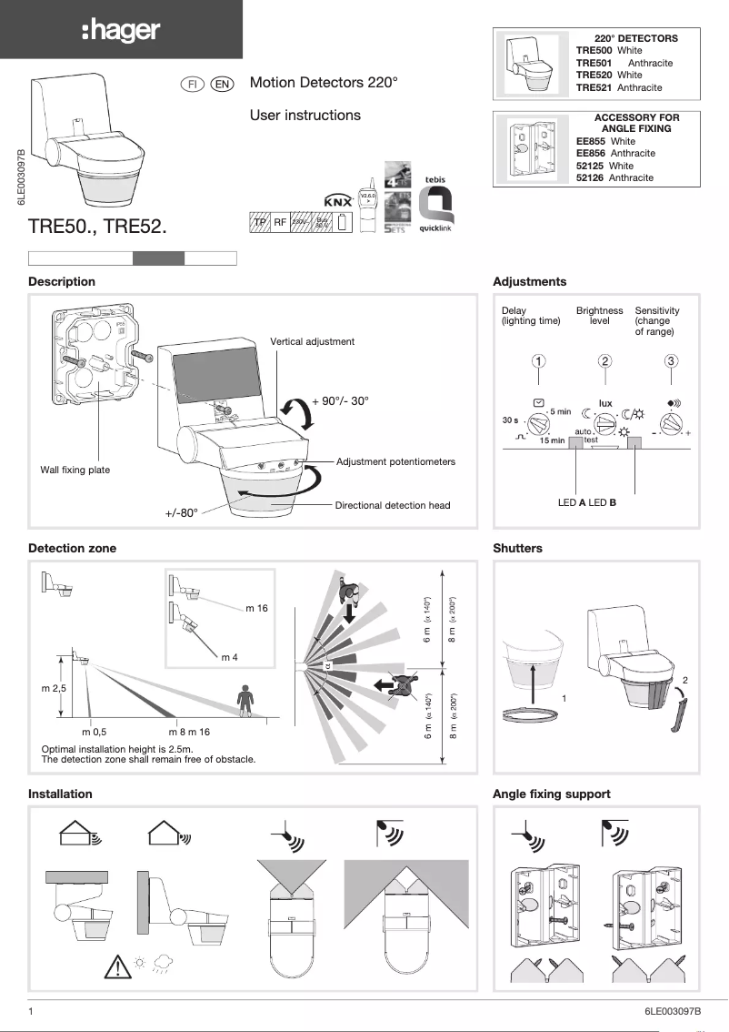 Page 1 de la notice Guide d'installation Hager TRE500