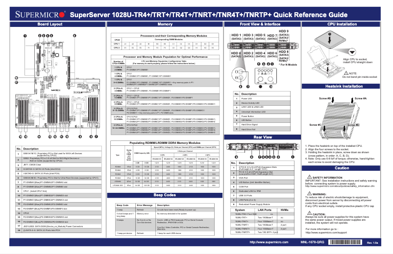 Page 1 de la notice Guide de démarrage rapide Supermicro SuperServer 1028U-TNR4T+