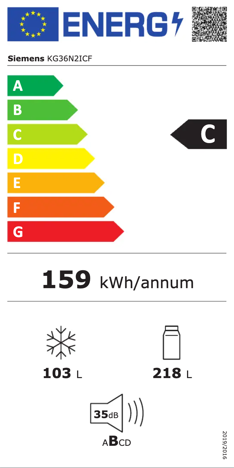 Page n°1 - Label énergétique Siemens KG36N2ICF