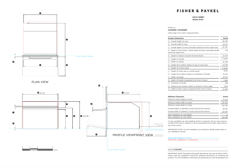 Page n°1 - Fiche technique Fisher & Paykel OS24NDBB1