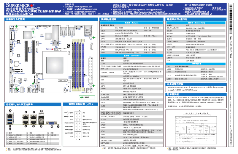 Page 1 de la notice Manuel utilisateur Supermicro X12SDV-8CE-SP4F