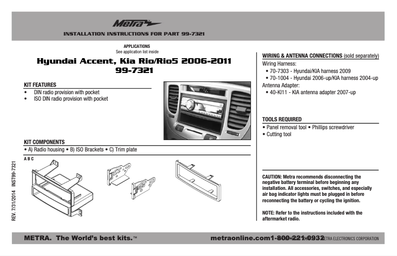Page n°1 - Manuel utilisateur Metra 99-7321