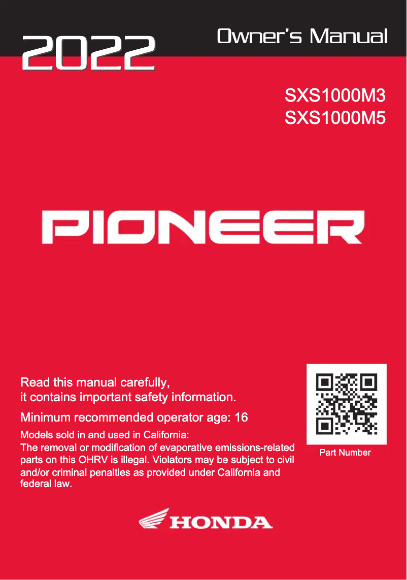 Página 1 del manual Manual de usuario Honda Pioneer 1000-5 (2022)