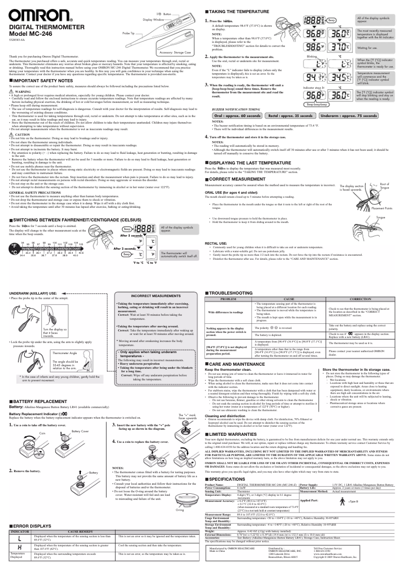 Page 1 de la notice Manuel utilisateur Omron MC-246