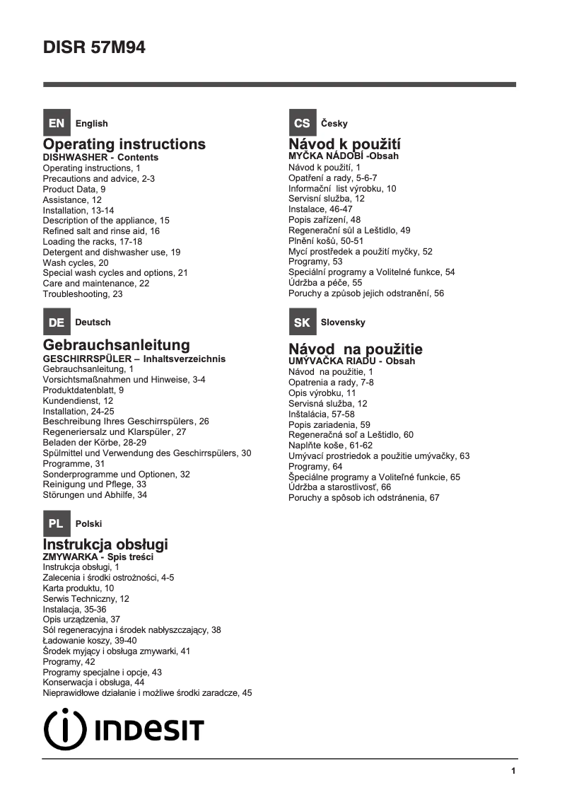 Image de la première page du manuel de l'appareil DISR 57M94 CA EU