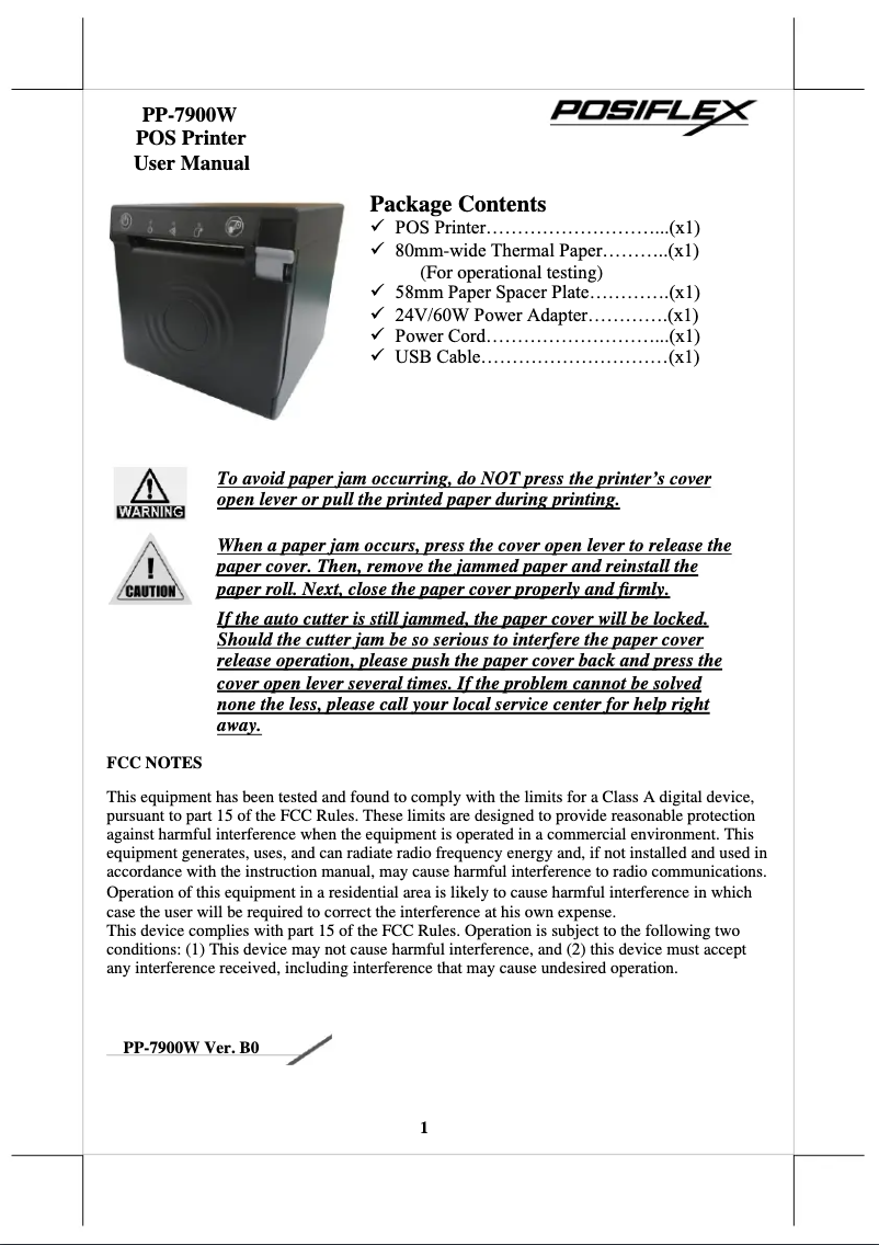 Page 1 de la notice Manuel utilisateur Posiflex AURA PP-7900W