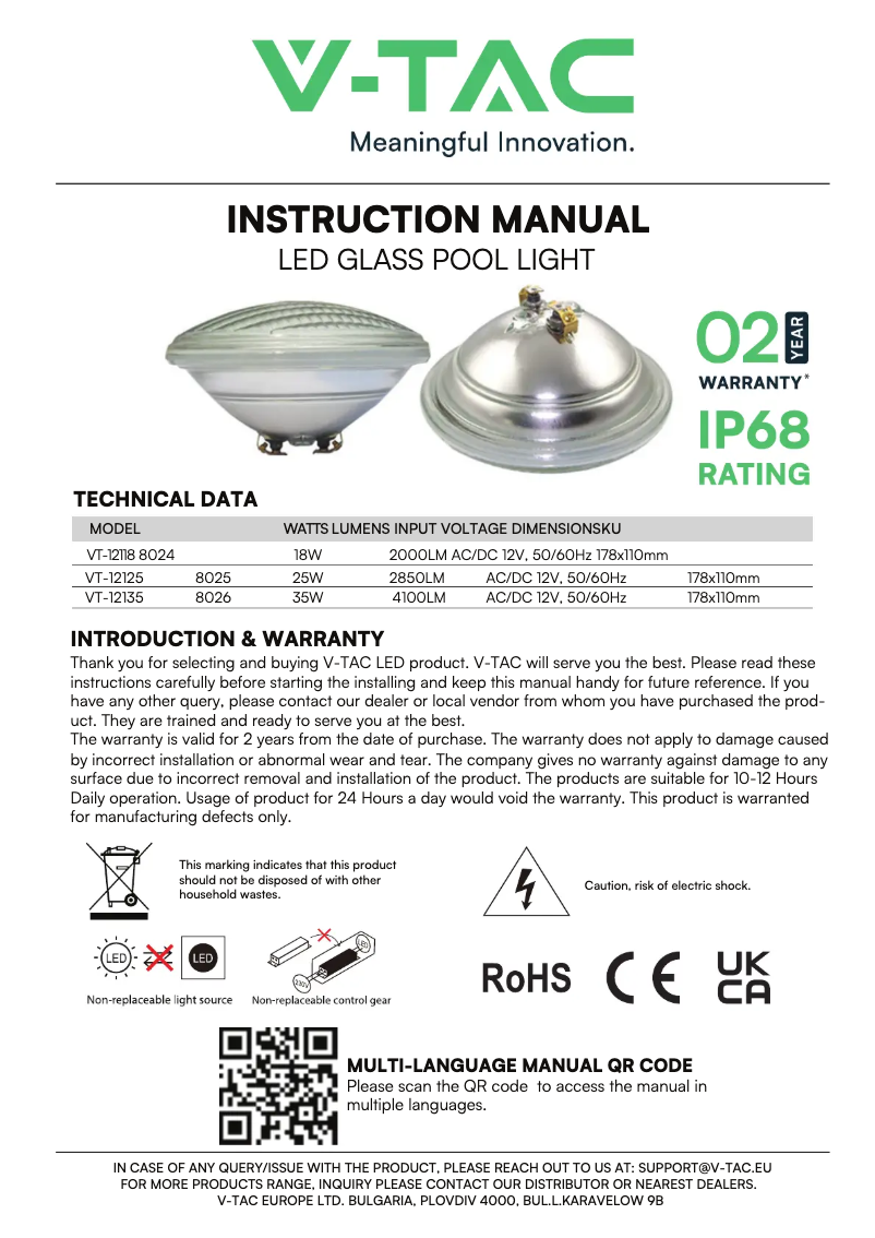Page n°1 - Manuel utilisateur V-TAC VT-12135