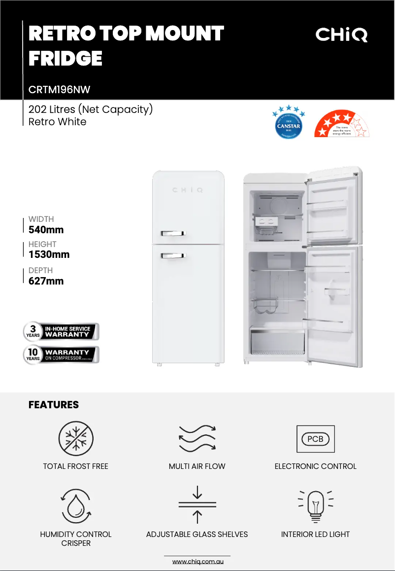 Page 1 de la notice Fiche technique CHiQ CRTM196NW