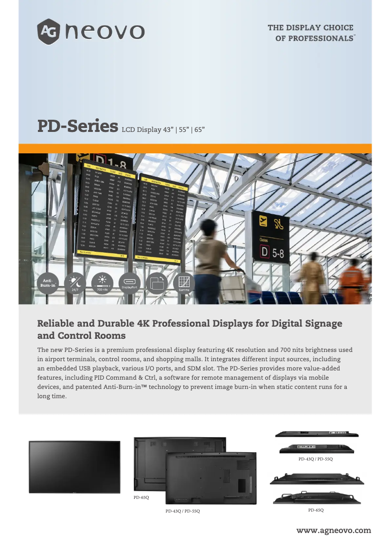Page 1 de la notice Fiche technique AG Neovo PD-65Q