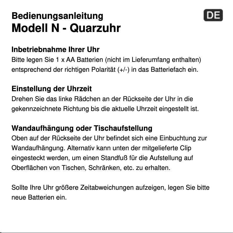 Page n°1 - Manuel utilisateur Techno Line Modell N