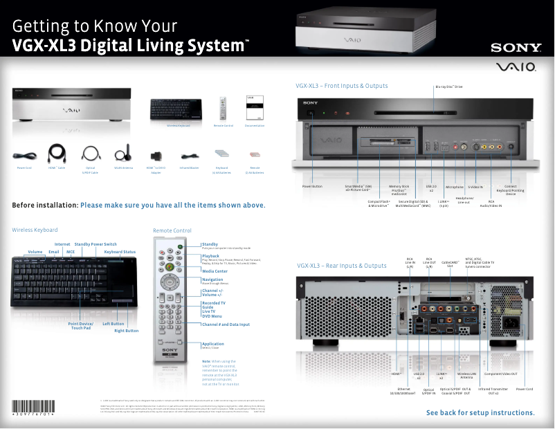 Image de la première page du manuel de l'appareil Vaio VGX-XL3