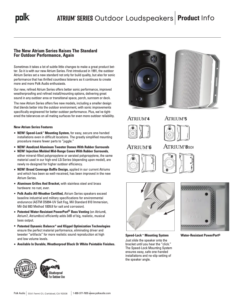 Page 1 of the manual Technical Sheet Polk Atrium 5