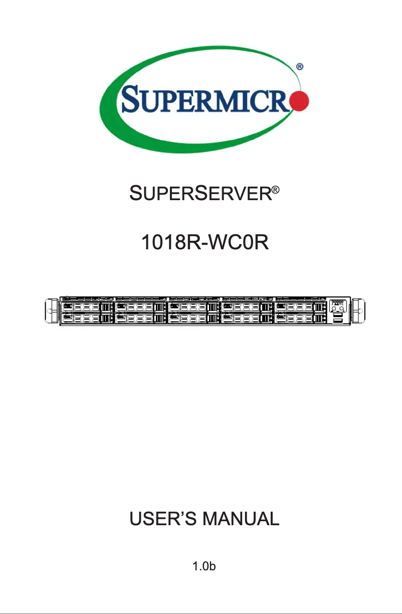 Image de la première page du manuel de l'appareil SuperServer 1018R-WC0R