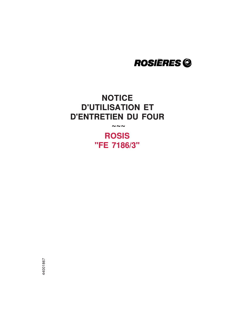 Page n°1 - Manuel utilisateur Rosieres FE 7186/3 IN