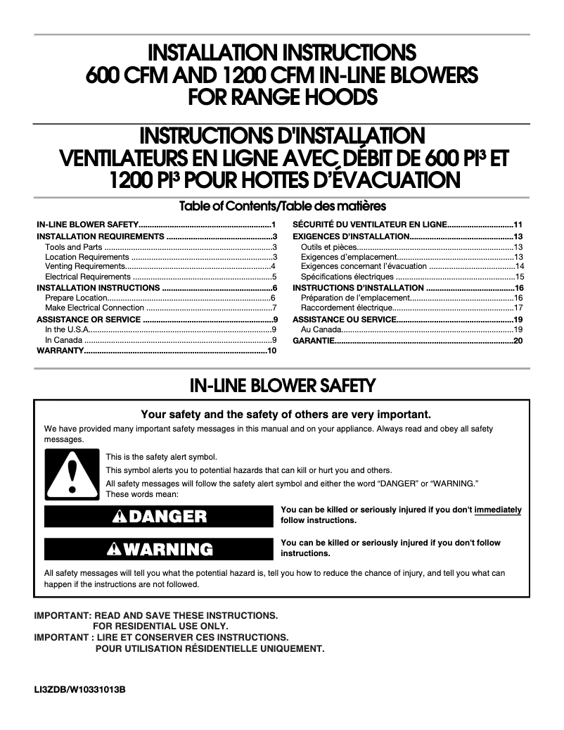 Page 1 de la notice Guide d'installation Whirlpool UXI1200DYS