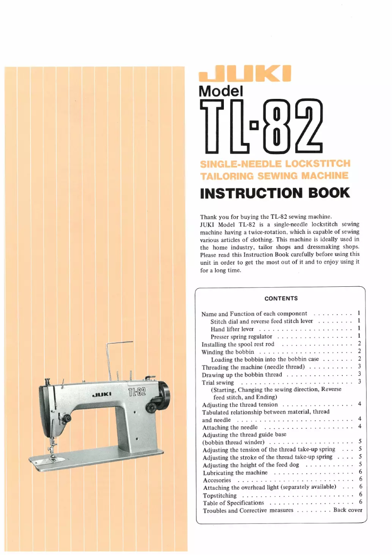 Page n°1 - Manuel utilisateur Juki TL-82